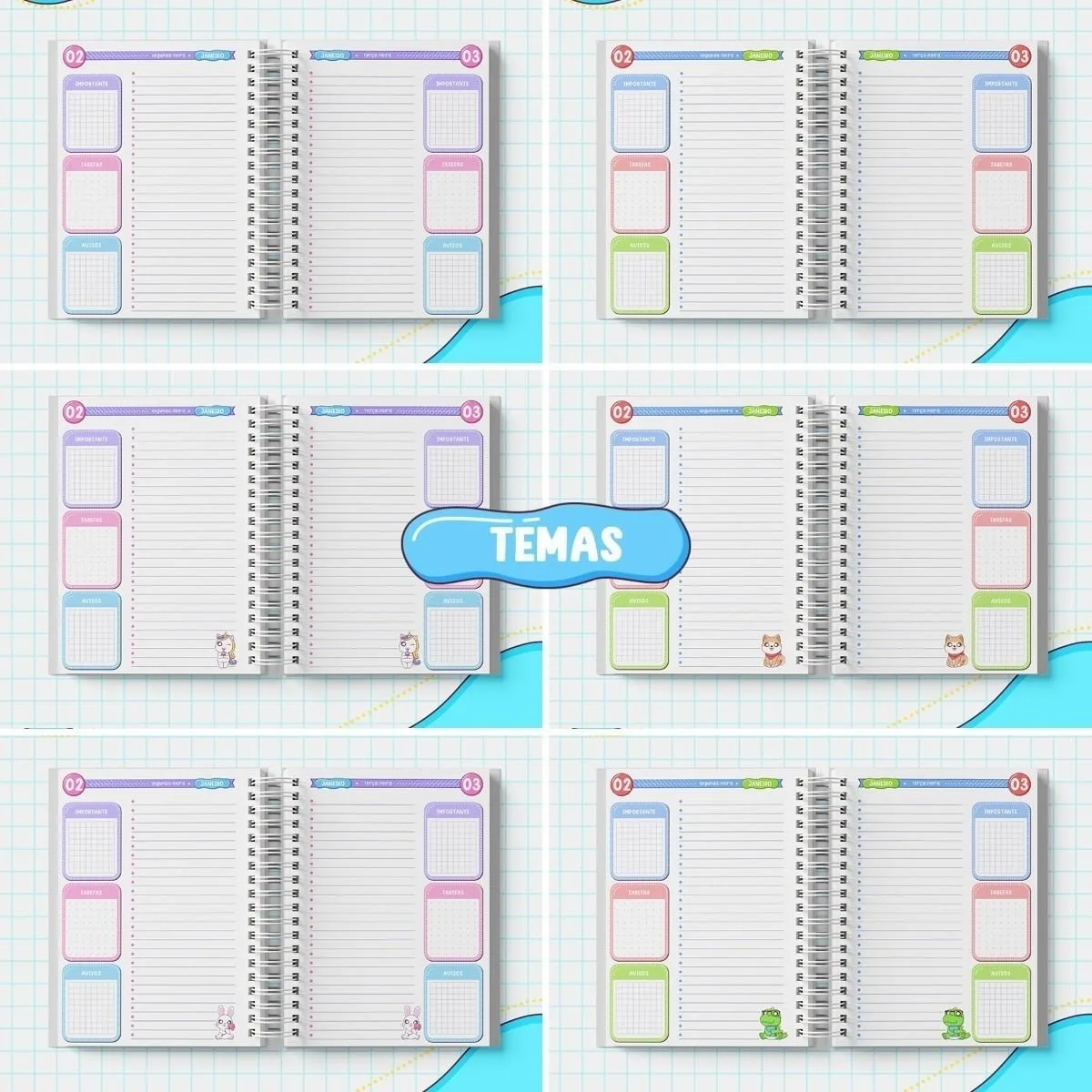 Combo Digital Agendinha Escolar 2023 Unicórnio Coelho