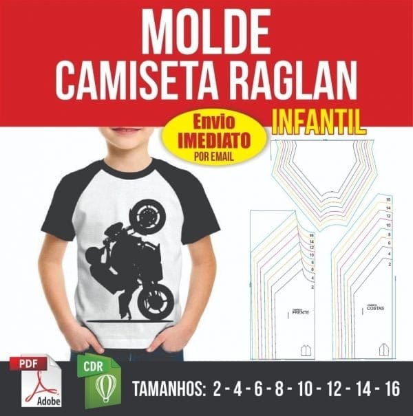 Molde Digital Pdf Camiseta Infantil Raglan Do 2 A 16