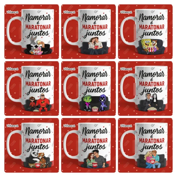 23 Designs Românticos para Caneca - Pacote Netflix e Pipoca