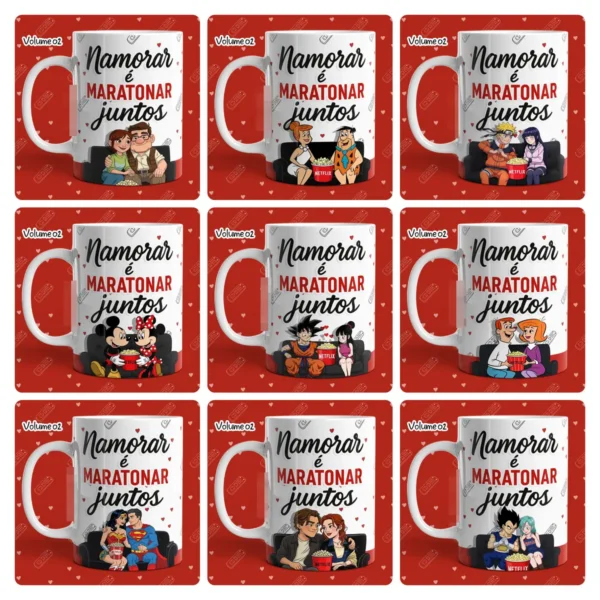 23 Designs Românticos para Caneca - Pacote Netflix e Pipoca