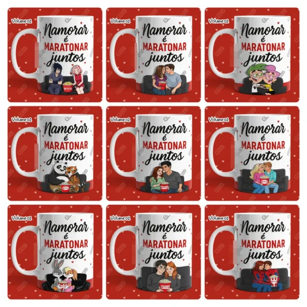 23 Designs Românticos para Caneca - Pacote Netflix e Pipoca