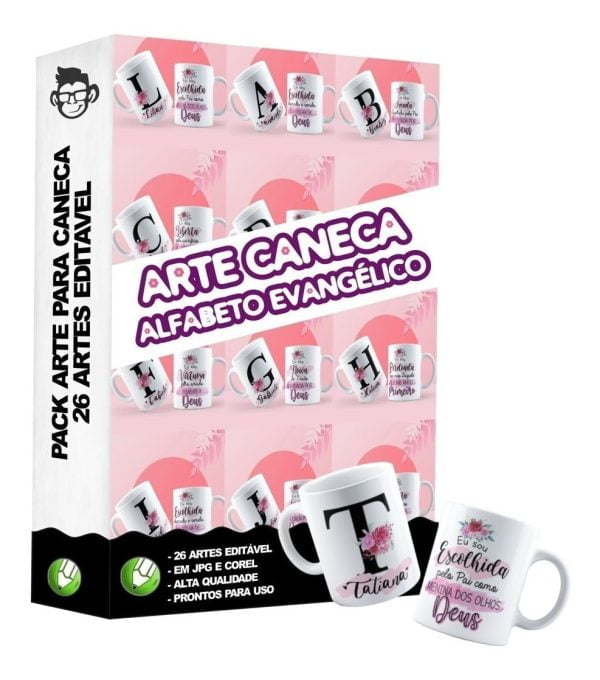 26 Artes Caneca Evangélica Nomes Editáveis Sublimação Corel