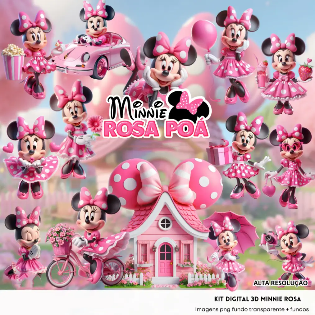 Kit Personalizado Minnie Poá Rosa - Ideal para Festas 1 Kit Personalizado Minnie Poá Rosa - Ideal para Festas