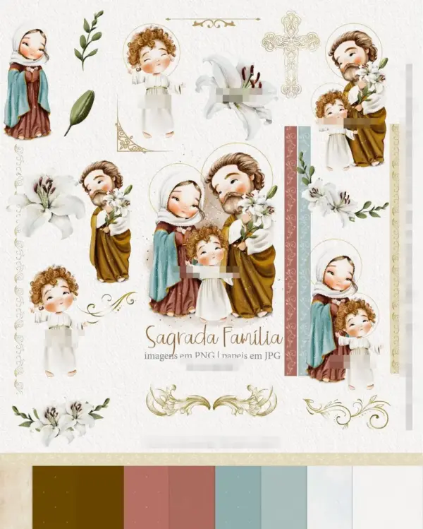 Conjunto de Artes Sagrada Família Aquarelado PNG