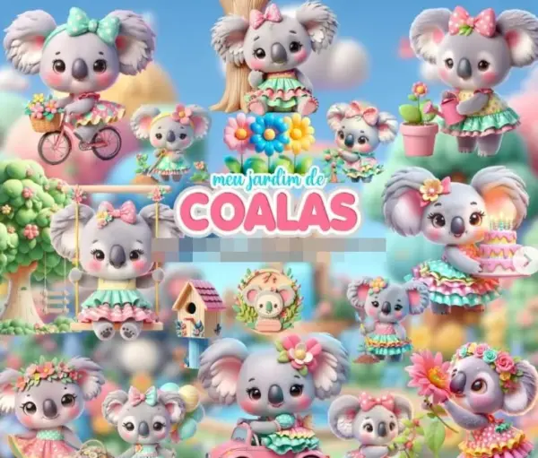 Jardim dos Coalas em 3D - Kit para Papelaria Digital