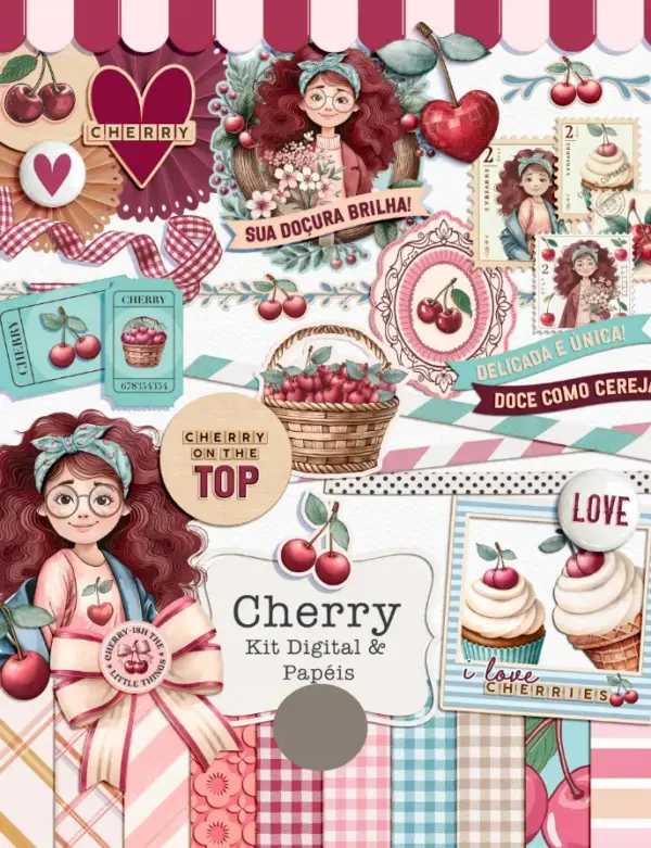 Kit Cereja Digital para Designs de Scrapbooking