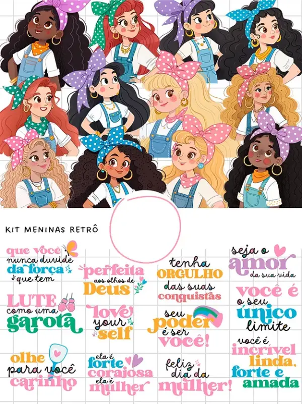 Kit Digital Meninas Retro para Sublimação e Scrapbooking