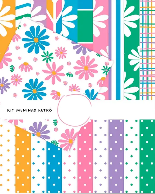 Kit Digital Meninas Retro para Sublimação e Scrapbooking - Imagem 2