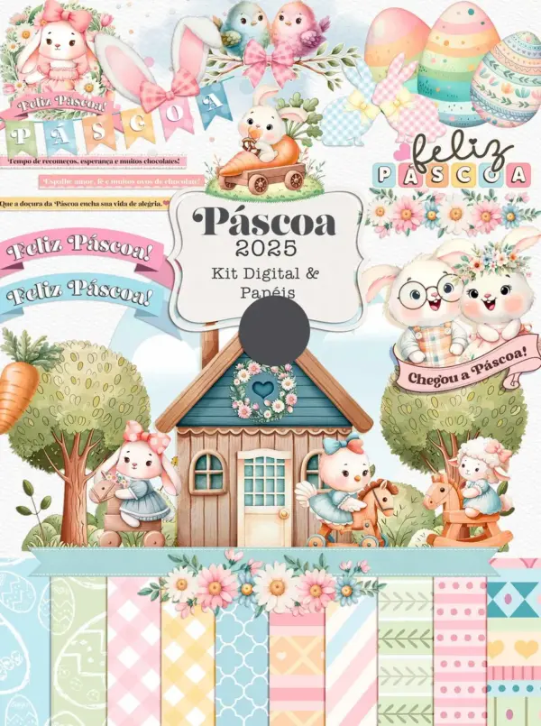 Kit de Scrapbooking Digital de Páscoa com Coelhos