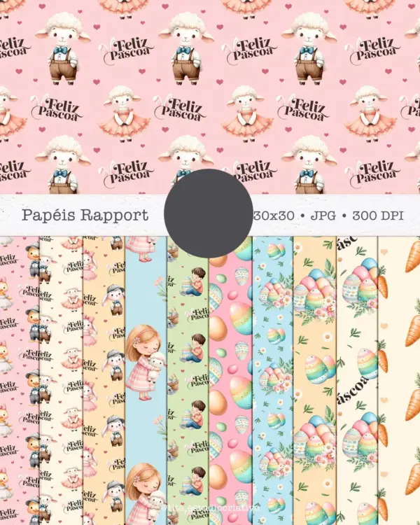 Kit de Scrapbooking Digital de Páscoa com Coelhos - Imagem 2