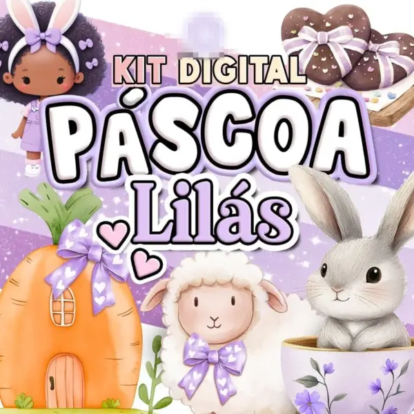 Kit Páscoa Lilás Pastel com PNGs para Scrapbooking Digital