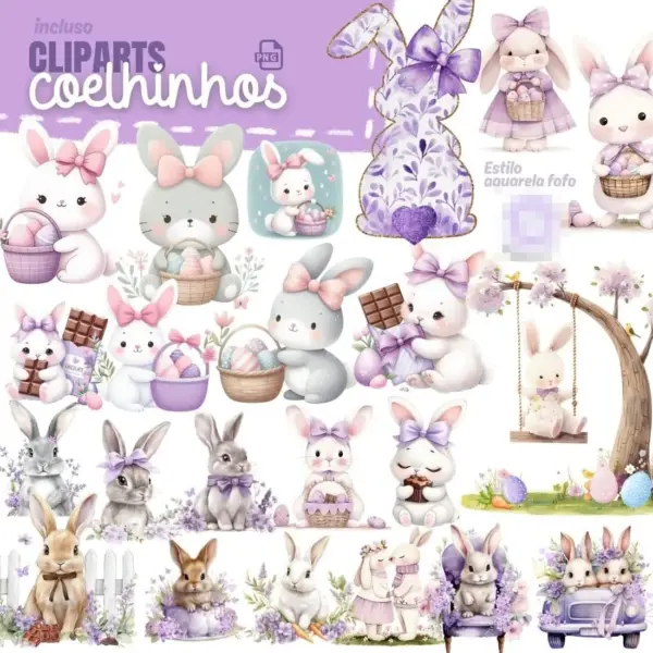 Kit Páscoa Lilás Pastel com PNGs para Scrapbooking Digital - Imagem 2
