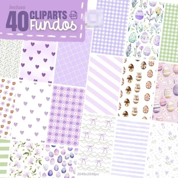 Kit Páscoa Lilás Pastel com PNGs para Scrapbooking Digital - Imagem 3