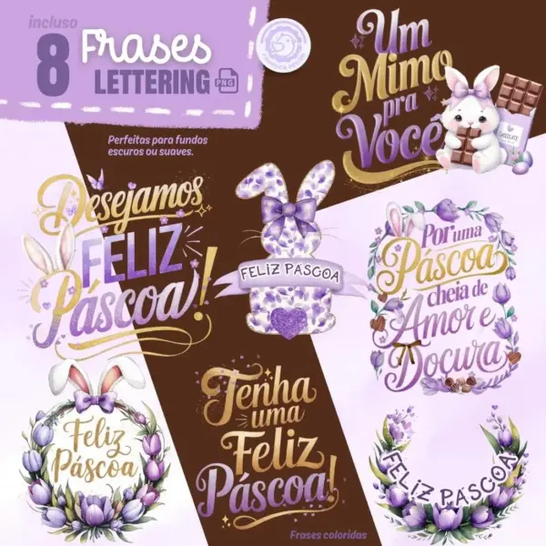 Kit Páscoa Lilás Pastel com PNGs para Scrapbooking Digital - Imagem 4