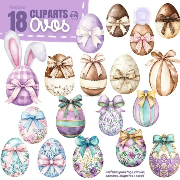 Kit Páscoa Lilás Pastel com PNGs para Scrapbooking Digital - Imagem 6