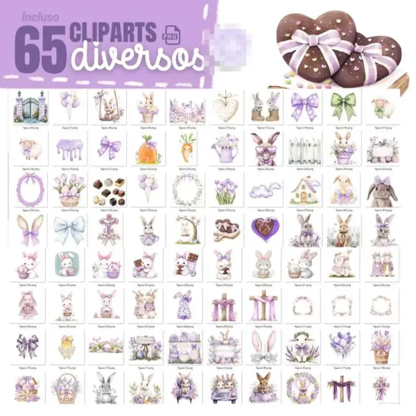 Kit Páscoa Lilás Pastel com PNGs para Scrapbooking Digital - Imagem 7