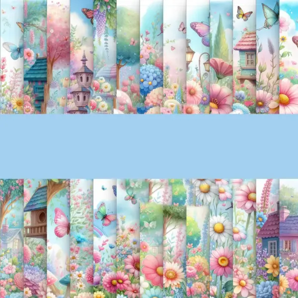 Kit Digital Fundos Borboletas Jardim PNG Scrapbooking Digital