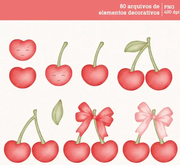 Arquivos PNG Cerejinhas Aquarela Papelaria Personalizada - Imagem 2