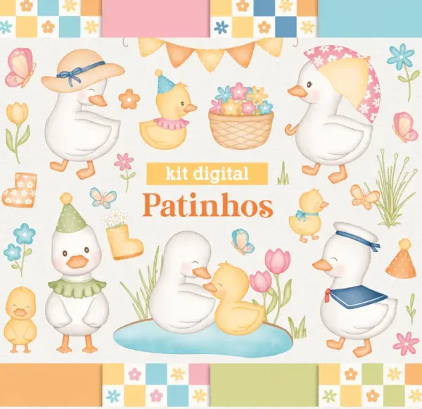 Arquivos PNG Patinhos Aquarela Kit Digital Papelaria Criativa