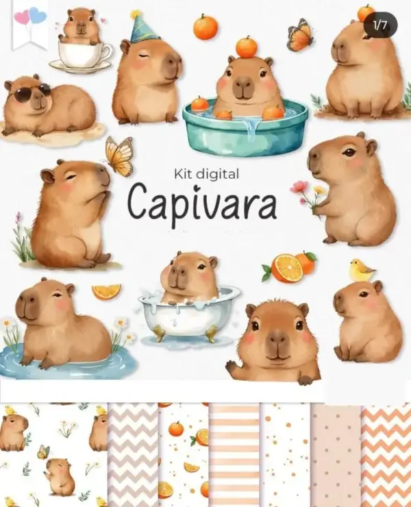 Arte Digital Capivara PNG para Personalizados e Papercraft
