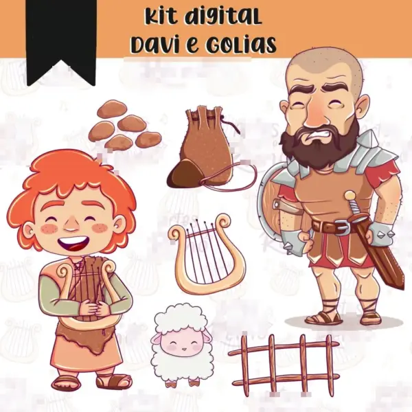Kit Criativo Davi e Golias PNG para Projetos Personalizados