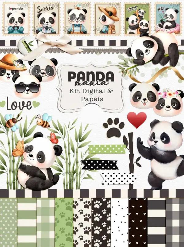 Arquivos Panda Mania PNG para Sublimação e Papelaria Personalizada
