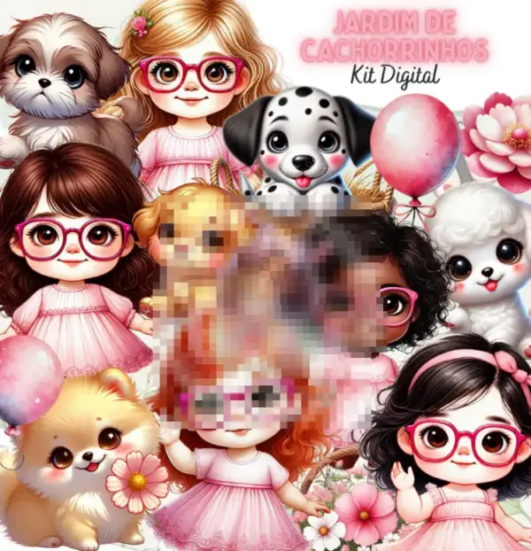 Kit Digital Filhotes Caninos 3D PNG para Scrapbooking