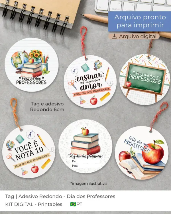 Tag Redonda 6cm para Lembrancinhas de Professor - Imagem 3