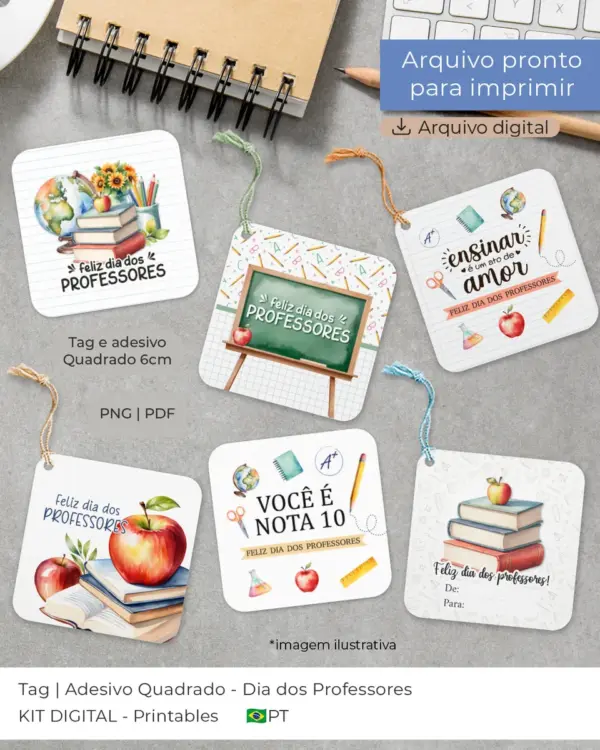 Tag Quadrada 6cm Professores Arquivo Digital para Sublimação - Imagem 3