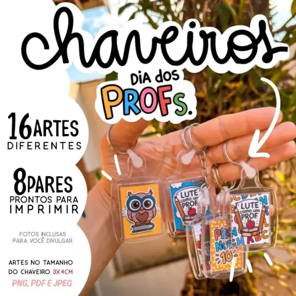 Kit Personalizavel Chaveiro Professores 16 Artes Coloridas