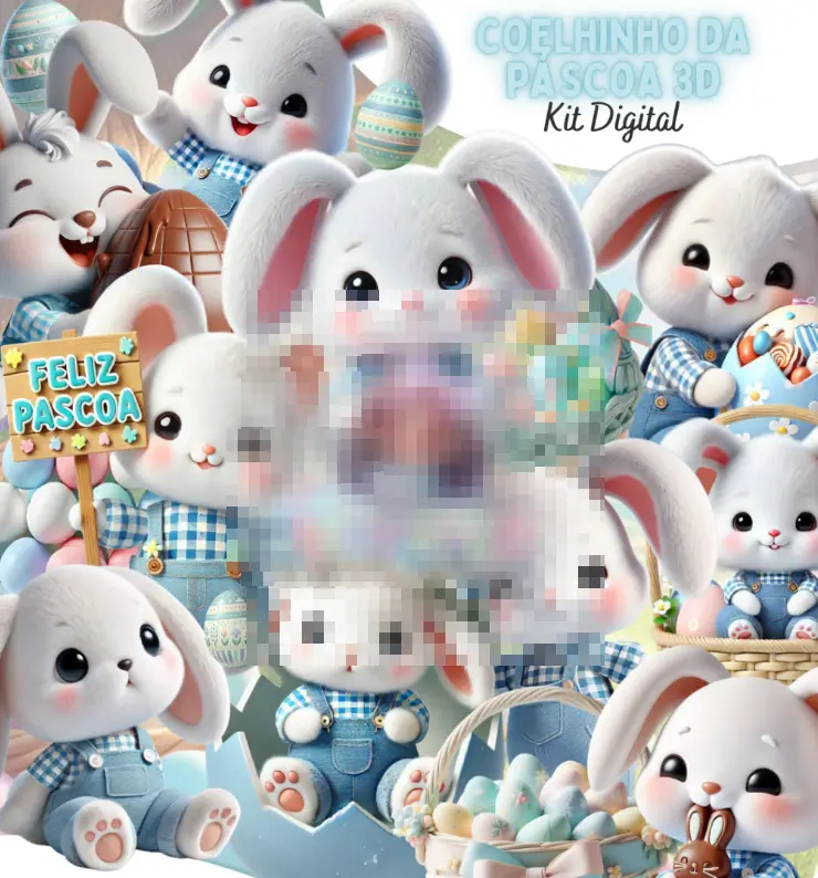 Coelhinha da Páscoa Azul 3D Kit Digital PNG 1 Coelhinha da Páscoa Azul 3D Kit Digital PNG