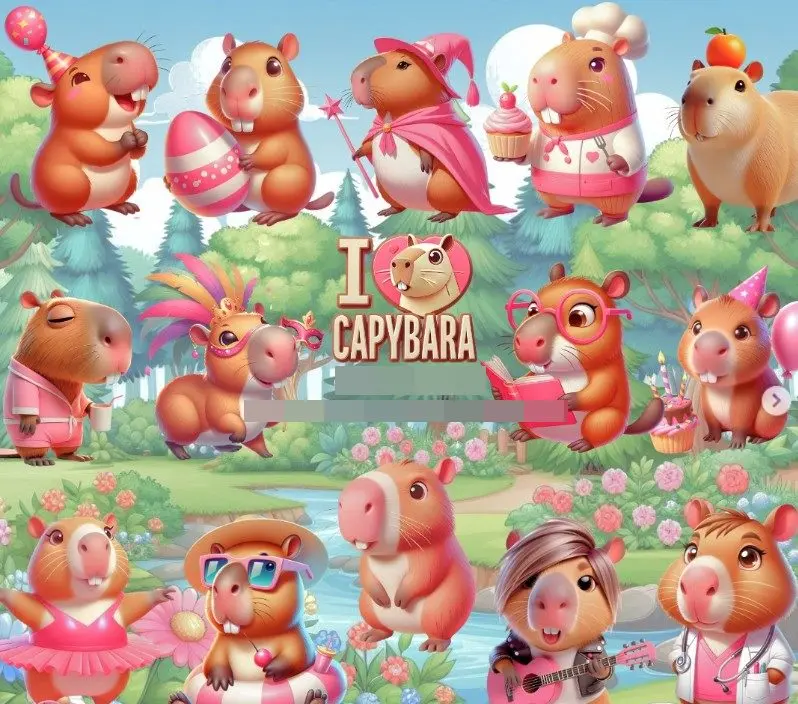 Arte Digital de Capivara Rosa PNG para Papelaria Personalizada 1 Arte Digital de Capivara Rosa PNG para Papelaria Personalizada