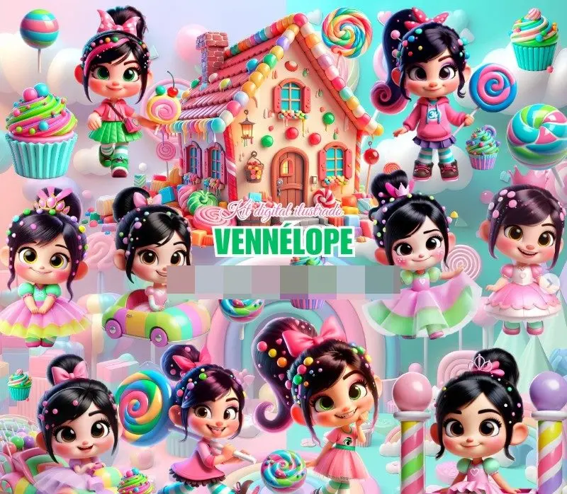 Kit Mundo Doce Vanellope PNG para Scrapbooking Digital 1 Kit Mundo Doce Vanellope PNG para Scrapbooking Digital