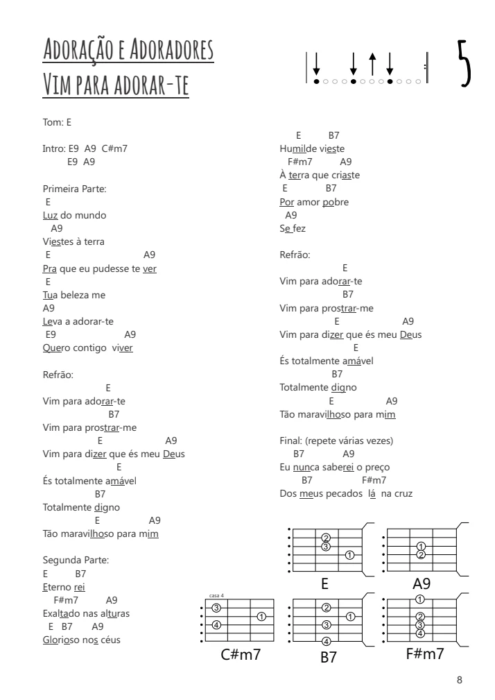 Cifras Gospel para Violão Iniciante: 122 Músicas Fáceis 4 Partitura digital de louvor com letra, cifras de violão e diagramas de acordes.