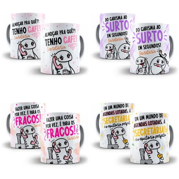 4 Estampas Caneca Flork Secretária Frases Engraçadas