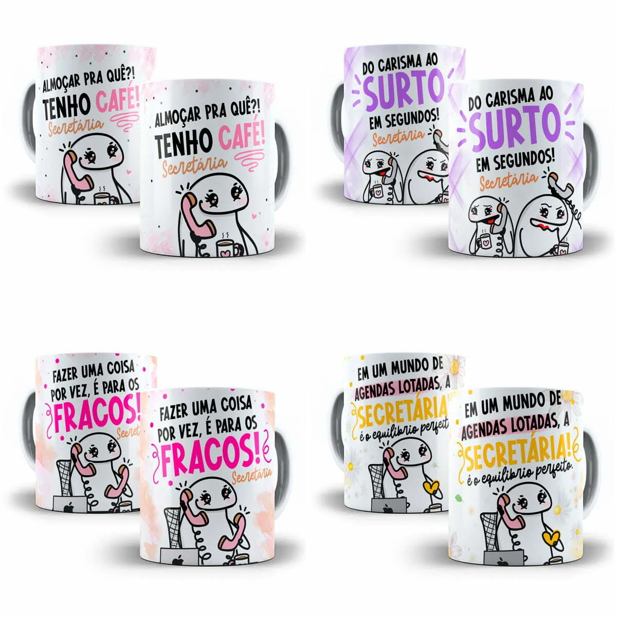 4 Estampas Caneca Flork Secretária Frases Engraçadas