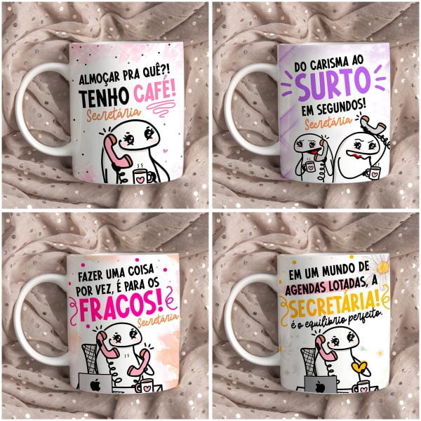 4 Estampas Caneca Flork Secretária Frases Engraçadas