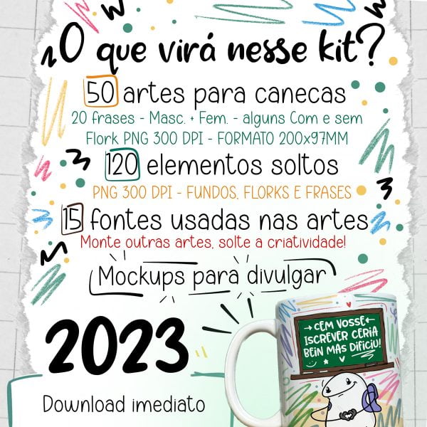 52 Artes Caneca Professores Flork 2023 Engraçadas Sublimação