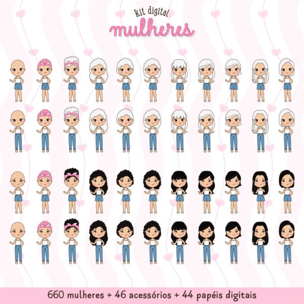 750 Ilustrações de Mulheres: Cabelos, Tons de Pele e Roupas