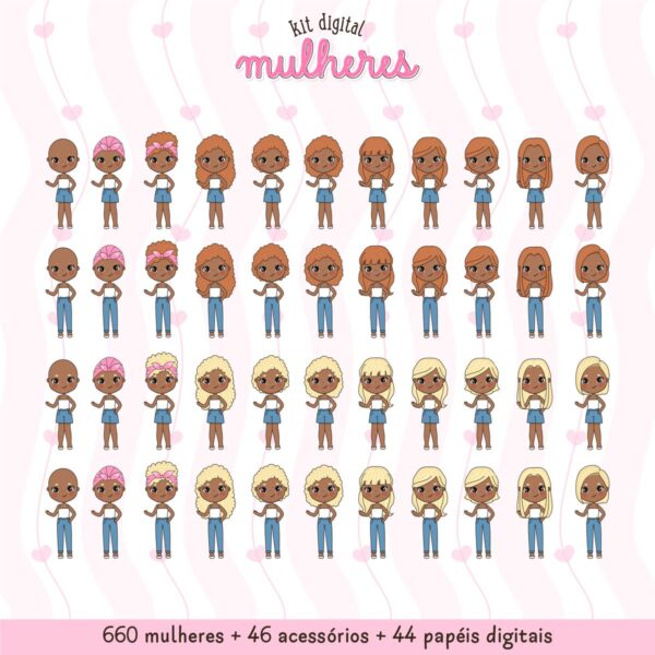 750 Ilustrações de Mulheres: Cabelos, Tons de Pele e Roupas