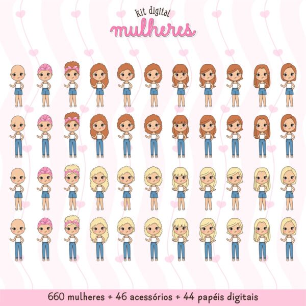 750 Ilustrações de Mulheres: Cabelos, Tons de Pele e Roupas