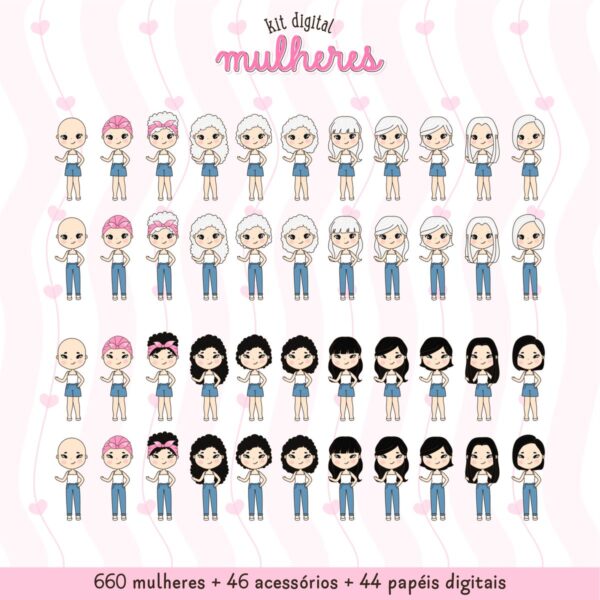 750 Ilustrações de Mulheres: Cabelos, Tons de Pele e Roupas