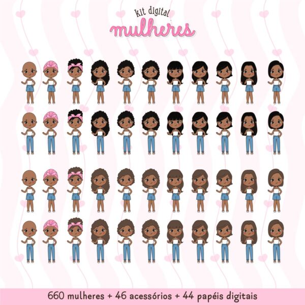 750 Ilustrações de Mulheres: Cabelos, Tons de Pele e Roupas