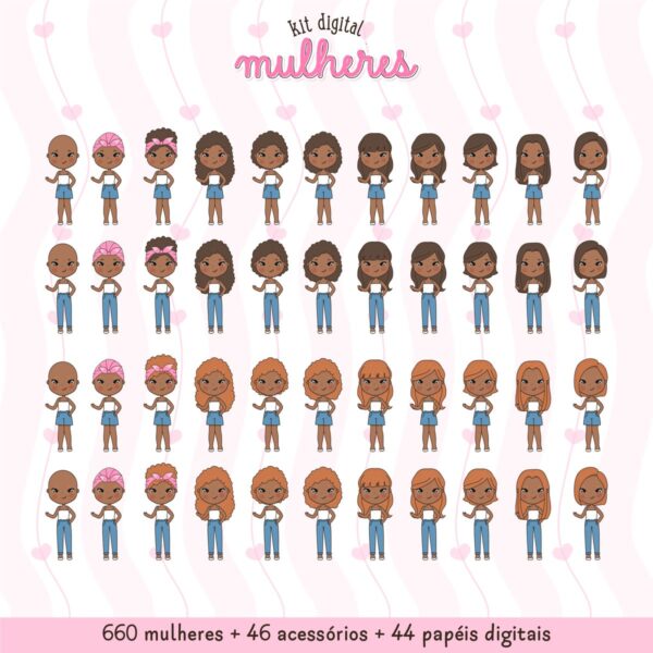 750 Ilustrações de Mulheres: Cabelos, Tons de Pele e Roupas