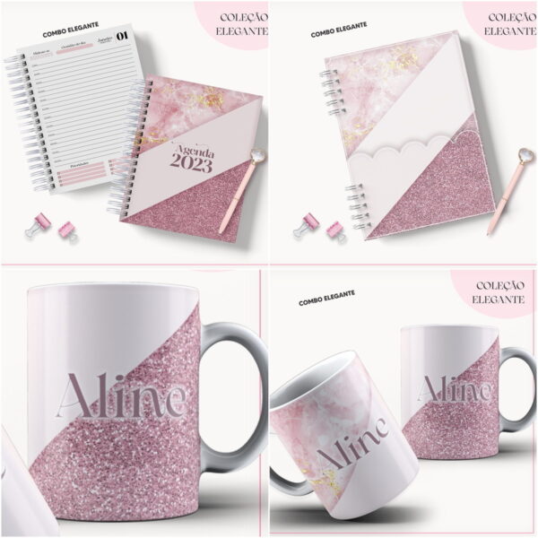 Agenda 2023 Rosa com Glitter - Arquivo Digital