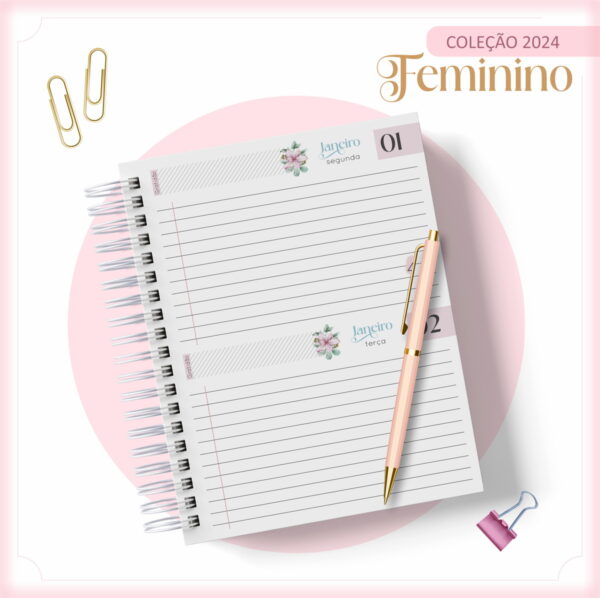 Agenda 2024 Floral Azul Gold - Arquivo Digital