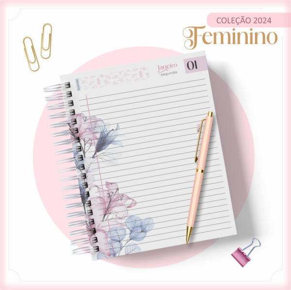 Agenda 2024 Floral Clean - Arquivo Digital