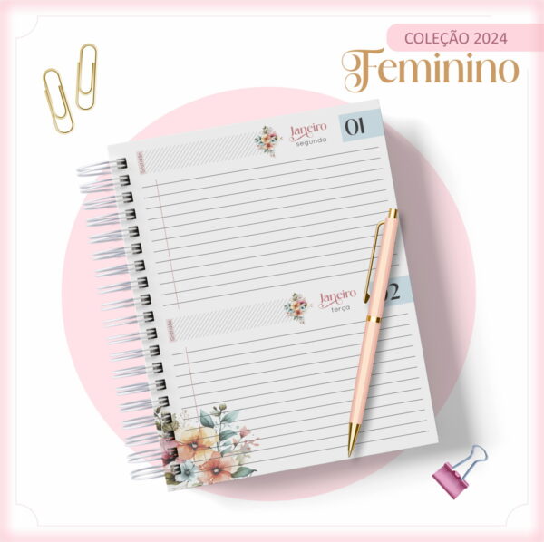 Agenda 2024 Floral e Rosa - Arquivo Digital
