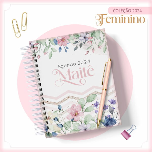 Agenda 2024 Floral Feminino - Arquivo Digital