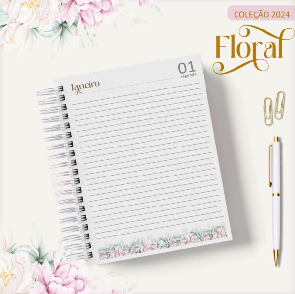 Agenda 2024 Floral Rosa - Arquivo Digital